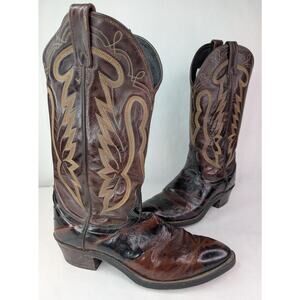 Vintage J. Chisholm Brown Burgundy Leather Western Cowboy Boots 8.5D